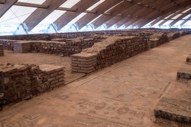 NIS, SERBIA - SEPTEMBER 21, 2025: Panorama of Ruins of The Villa of emperor Constantine at Archaeological area of Mediana in city of Nis, Serbia