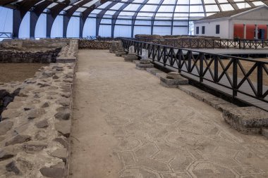 NIS, SERBIA - SEPTEMBER 21, 2025: Panorama of Ruins of The Villa of emperor Constantine at Archaeological area of Mediana in city of Nis, Serbia