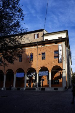 BOLOGNA, İtalya - 07 Aralık 2024: Bologna 'nın Eski Kasabası Panorama, Emilia-Romagna Bölgesi, İtalya