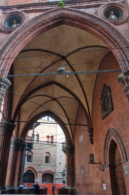 BOLOGNA, İtalya - 07 Aralık 2024: Bologna 'nın Eski Kasabası Panorama, Emilia-Romagna Bölgesi, İtalya