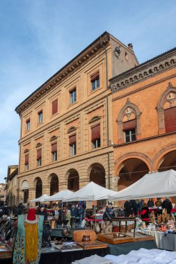 BOLOGNA, İtalya - 07 Aralık 2024: Bologna 'nın Eski Kasabası Panorama, Emilia-Romagna Bölgesi, İtalya