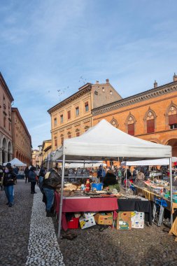 BOLOGNA, İtalya - 07 Aralık 2024: Bologna 'nın Eski Kasabası Panorama, Emilia-Romagna Bölgesi, İtalya