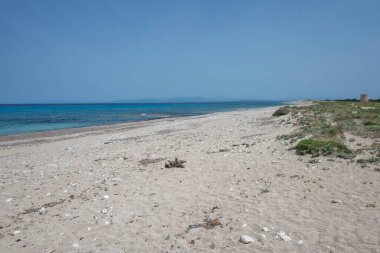 Yunanistan 'ın İyon Adaları' ndaki Agios Ioannis plajı yakınlarındaki Lefkada Panoraması