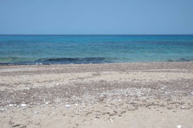 Yunanistan 'ın İyon Adaları' ndaki Agios Ioannis plajı yakınlarındaki Lefkada Panoraması