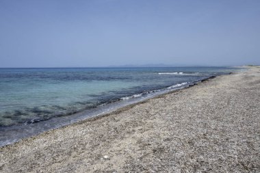 Yunanistan 'ın İyon Adaları' ndaki Agios Ioannis plajı yakınlarındaki Lefkada Panoraması