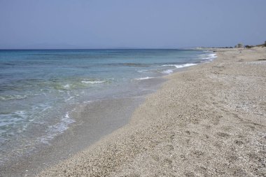 Yunanistan 'ın İyon Adaları' ndaki Agios Ioannis plajı yakınlarındaki Lefkada Panoraması