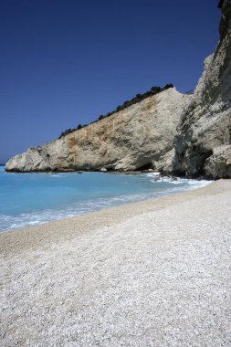 Yunanistan 'ın İyon Adaları' ndaki Porto Katsiki plajı yakınlarındaki Lefkada Sahili 'nin Muhteşem Panoraması