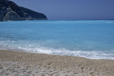Yunanistan 'ın İyon Adaları' ndaki Porto Katsiki plajı yakınlarındaki Lefkada Sahili 'nin Muhteşem Panoraması