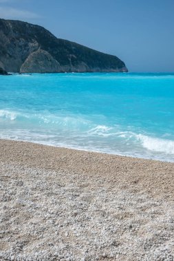 Yunanistan 'ın İyon Adaları' ndaki Porto Katsiki plajı yakınlarındaki Lefkada Sahili 'nin Muhteşem Panoraması