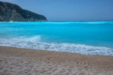 Yunanistan 'ın İyon Adaları' ndaki Porto Katsiki plajı yakınlarındaki Lefkada Sahili 'nin Muhteşem Panoraması