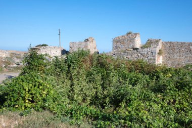 Bulgaristan 'ın Kaliakra Burnu, Dobrich Bölgesi' ndeki Karadeniz kıyısı ve Antik kalıntıları