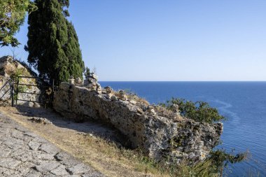 Bulgaristan 'ın Kaliakra Burnu, Dobrich Bölgesi' ndeki Karadeniz kıyısı ve Antik kalıntıları