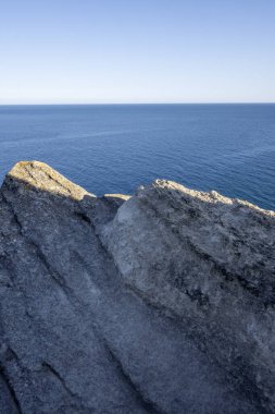 Bulgaristan 'ın Kaliakra Burnu, Dobrich Bölgesi' ndeki Karadeniz kıyısı ve Antik kalıntıları