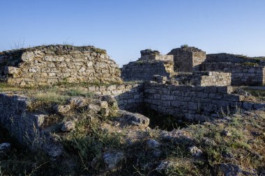 Bulgaristan 'ın Kaliakra Burnu, Dobrich Bölgesi' ndeki Karadeniz kıyısı ve Antik kalıntıları