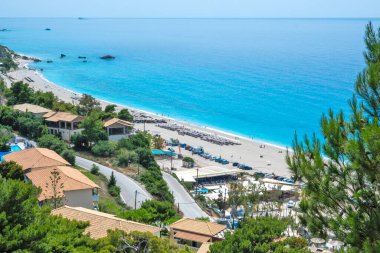 Yunanistan 'ın İyon Adaları yakınlarındaki Kathisma Sahili yakınlarındaki Lefkada' nın Muhteşem Panoraması