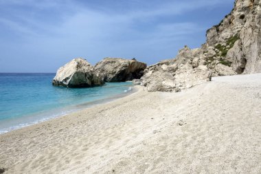 Yunanistan 'ın İyon Adaları yakınlarındaki Kathisma Sahili yakınlarındaki Lefkada' nın Muhteşem Panoraması