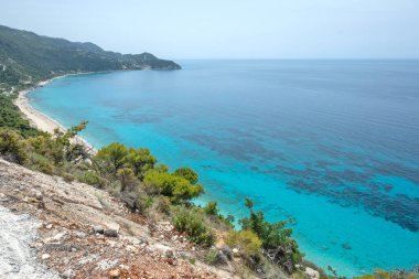 Yunanistan, İyon Adaları, Milos plajı yakınlarındaki Lefkada 'nın şaşırtıcı Panoraması