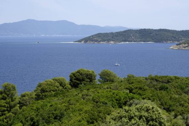 Skiathos Adası, Sporades, Teselya, Yunanistan 'ın inanılmaz kıyı şeridi manzarası