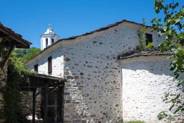 Bulgaristan 'ın Blagoevgrad bölgesindeki Otantik 19. yüzyıl evleriyle Dolen Köyü manzarası