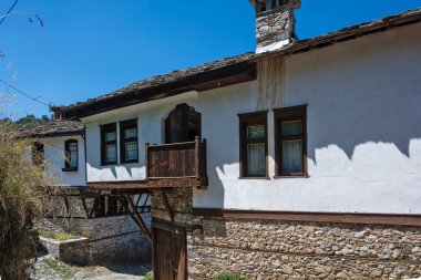 Bulgaristan 'ın Blagoevgrad bölgesindeki Otantik 19. yüzyıl evleriyle Dolen Köyü manzarası
