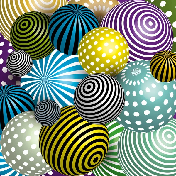 Funny Bright Balls Multicolored Striped Point Different — Vector de stock