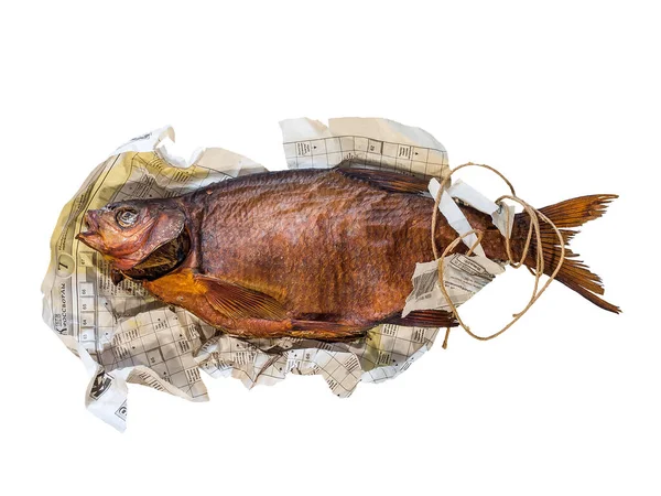 Καπνιστό Ψάρι Εφημερίδα Πιασμένο Γάντζο Στη Λίμνη Νόστιμο Αλμυρό — Φωτογραφία Αρχείου