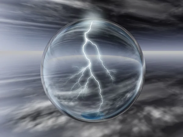 Lightning in glass ball and clouds — Stock Photo, Image