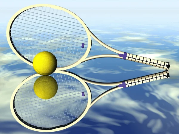 Raquette de tennis avec balle sur surface brillante — Photo