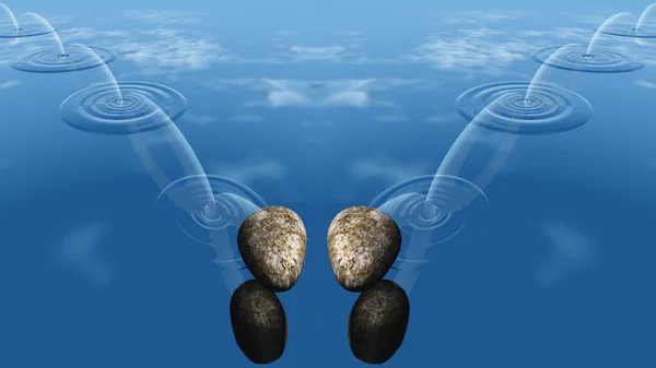 Ricochets of stones on water — Stock Photo, Image