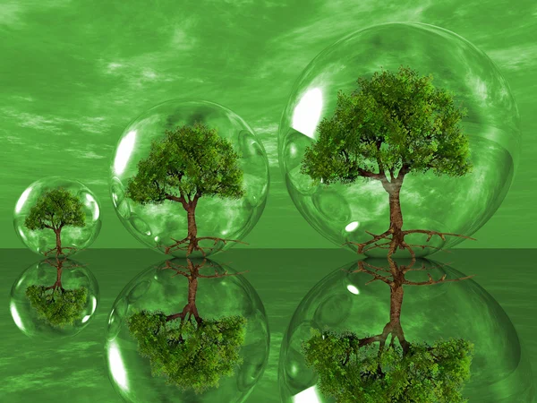 Green trees in bubbles — Stock Photo, Image