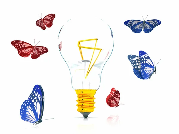 Beautiful butterflies and lamp — Stock Photo, Image