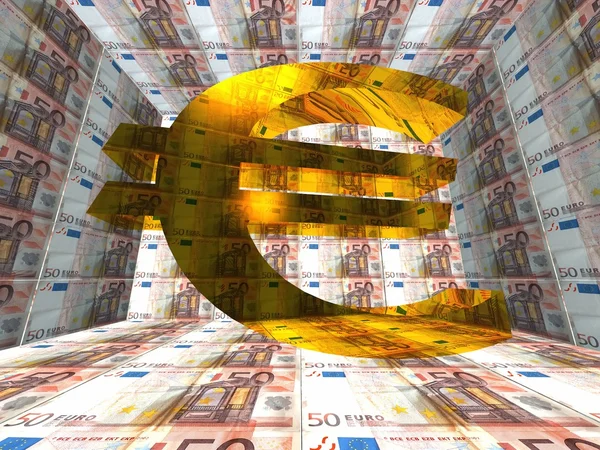 Euro-Symbol und Banknoten — Stockfoto