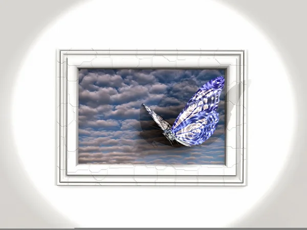 Blue butterfly and frame — Stock Photo, Image