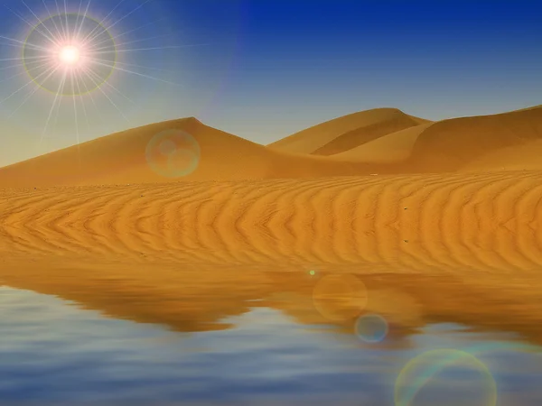 Woestijn zand en weerspiegeling in het water — Stockfoto