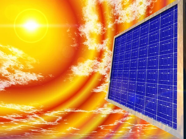 Panel solar y sol — Foto de Stock
