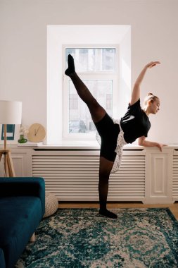 Güzel genç bayan internette bale yapıyor.