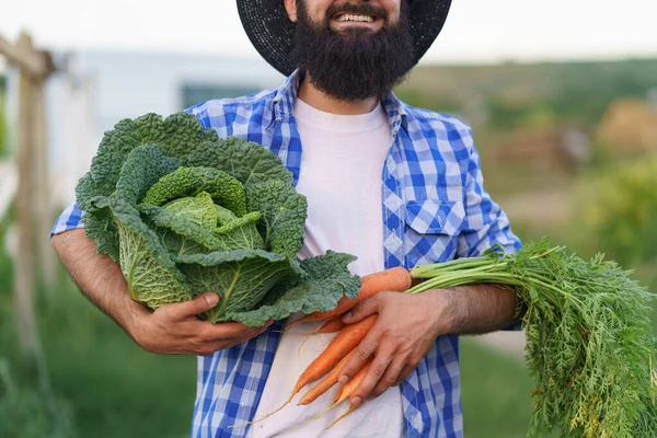 Rolnik z warzywami. Jesienne zbiory. — Zdjęcie stockowe