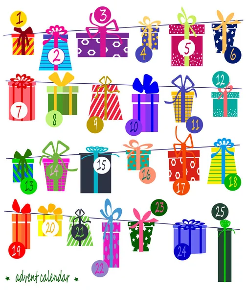 Adventskalender mit Geschenken. Für Weihnachten und Neujahr. — Stockvektor