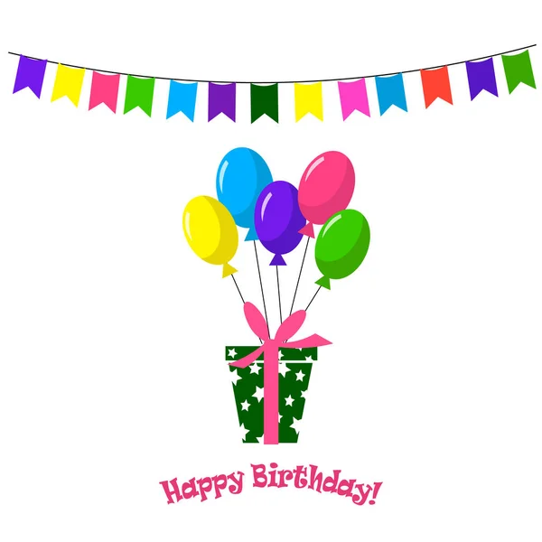 Šablonové přání k narozeninám. Dárky a balónky. — Stockový vektor