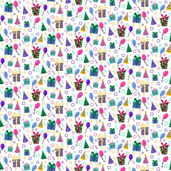 Pattern with gift boxes and balloons. For New Years, Christmas, Birthday and other holidays. — Stock Vector