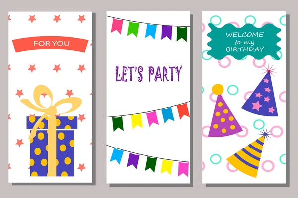 Happy birthday templates set. Ilustração vetorial. —  Vetores de Stock