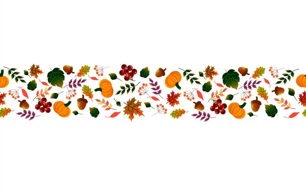 Banner ornament from autumn leaves, pumpkins and berries. — Stock Vector