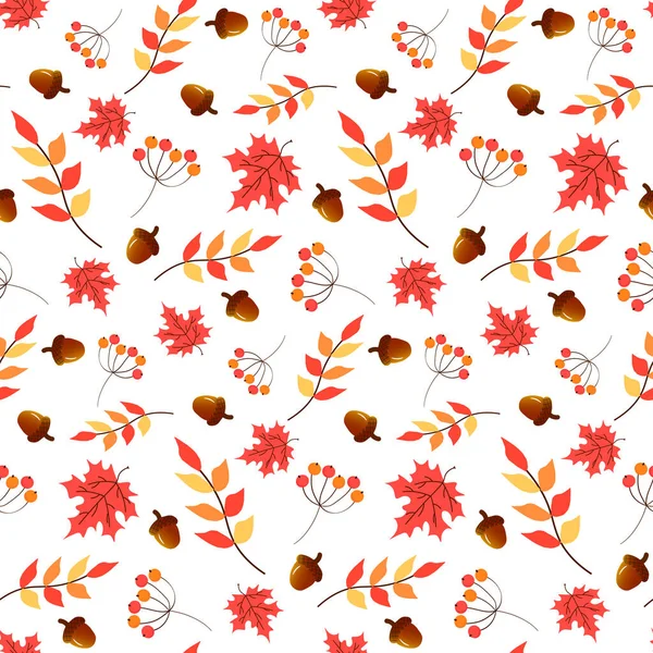 Autumn pattern with colorful leaves, acorns. Vector seamless pattern. — Stock Vector