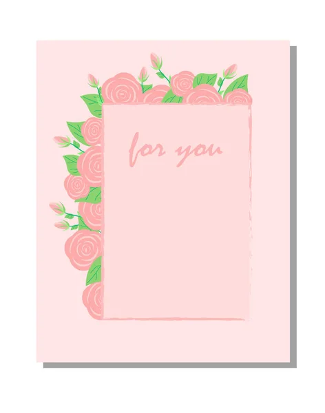 Vorlage für eine Postkarte mit Rosen und Text. — Stockvektor