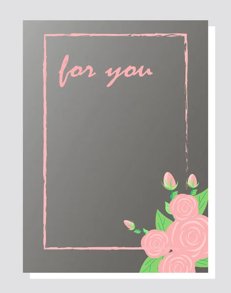 Template for a postcard with pink roses and text. — Stock Vector