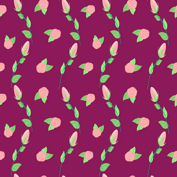 A pattern of rose buds on a burgundy background. — Stock Vector