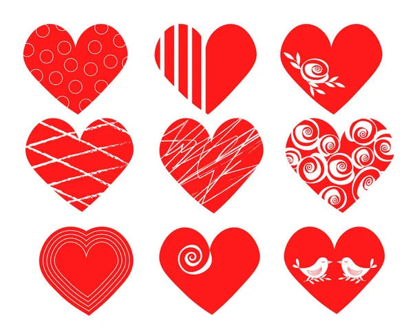 Set of red hearts, Valentines Day. — Stockvektor