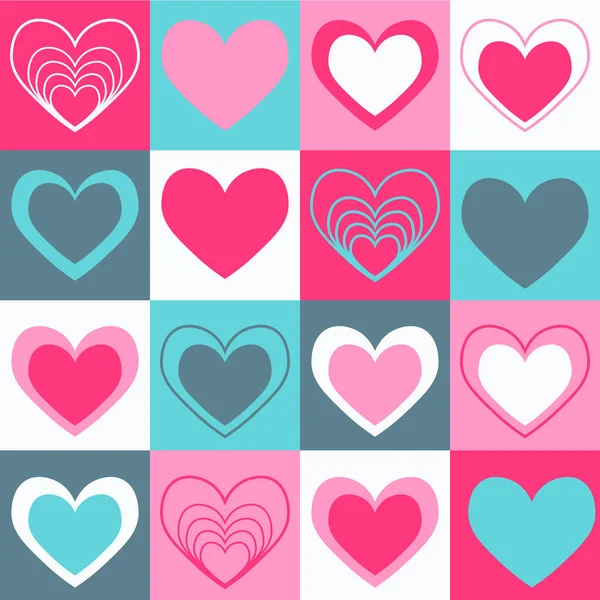 Motif multicolore avec des cœurs en patchwork. — Image vectorielle