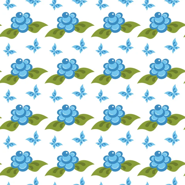 様式化された青いバラと蝶のパターン. — ストックベクタ