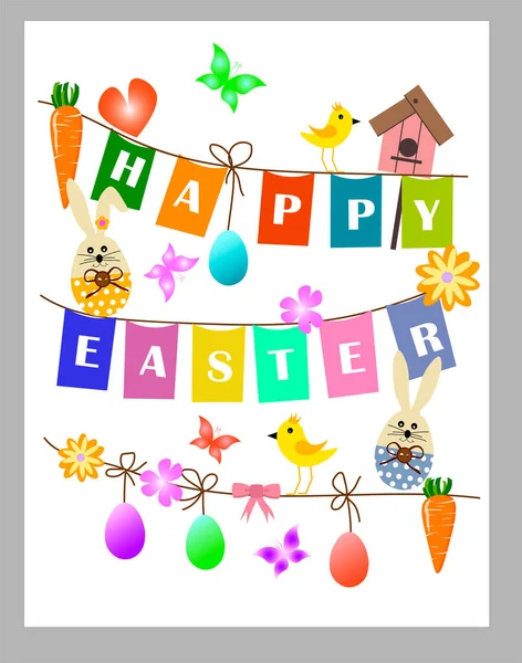 Easter poster with different festive attributes. — Stock Vector